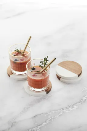 Set de 4 sous-verres en marbre/acacia ø 10cm FSC®