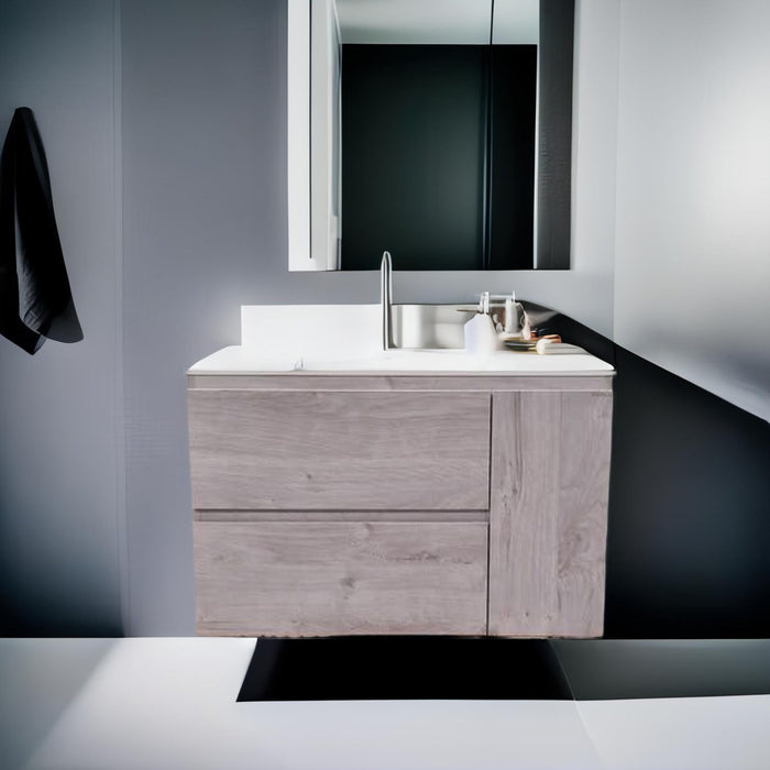 Meuble suspendu salle de bains + lavabo céramique - GRAAL