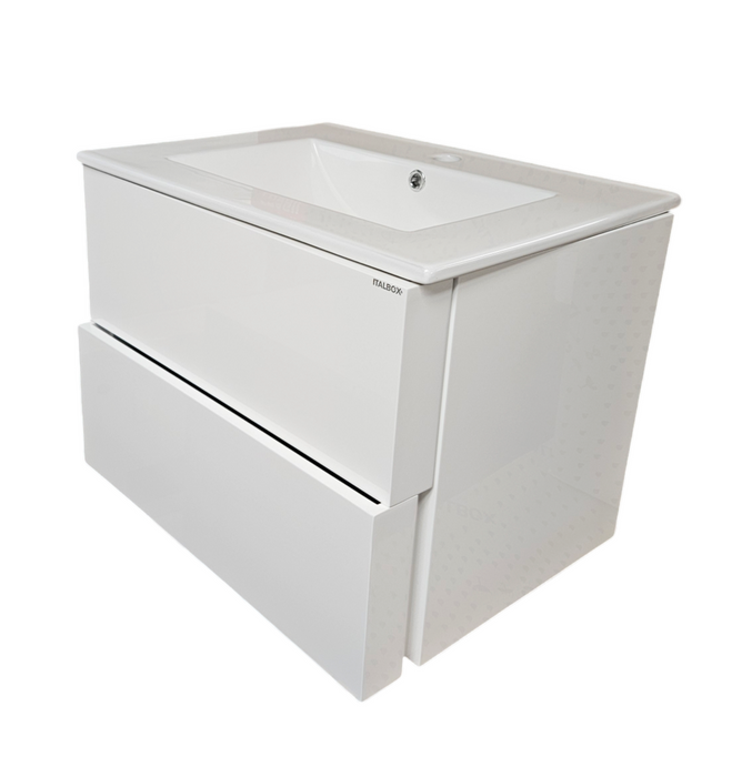 Meuble de salle de bain suspendu + lavabo céramique - TAMBOR - Italbox - blanc laqué