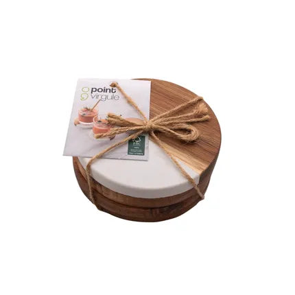 Set de 4 sous-verres en marbre/acacia ø 10cm FSC®