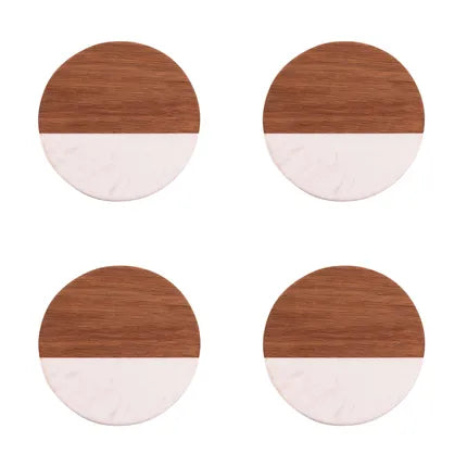 Set de 4 sous-verres en marbre/acacia ø 10cm FSC®