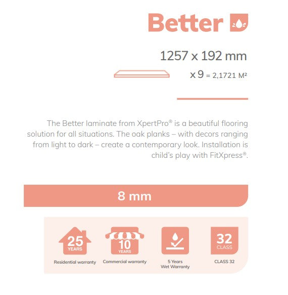 Xpert Pro Better 4V 8mm Hydro Chêne Pantin Naturel (8VL00353AP) - Sol stratifé