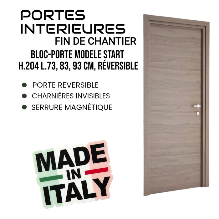 Bloc-porte fin de chantier START Noyer, H.204 l.73cm, réversible