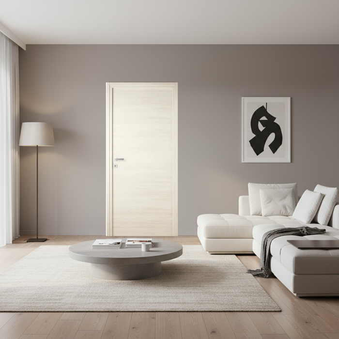 Bloc-porte fin de chantier Equilibre Latte, H.204 l.73cm, réversible