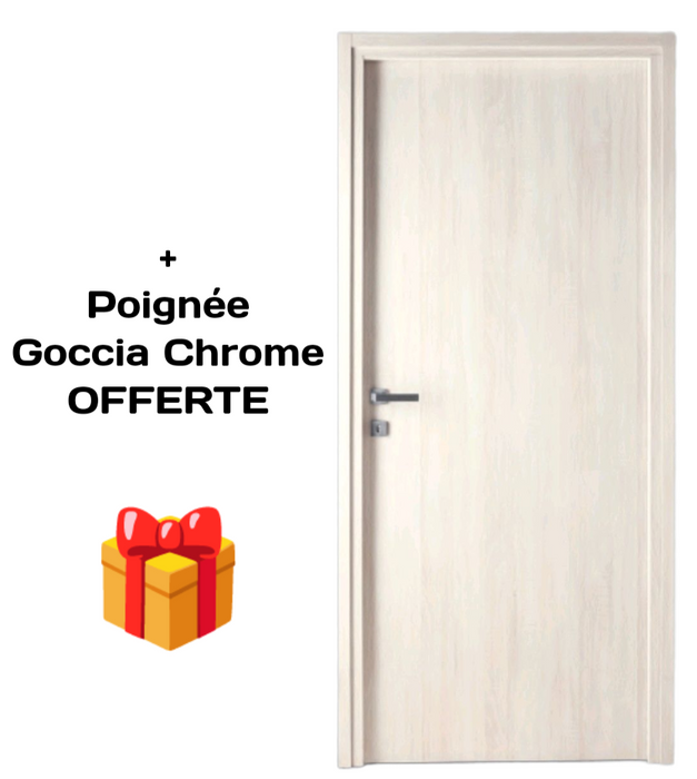 Bloc-porte fin de chantier Essence Blanc Latte, H.204 l.73cm, réversible + Poignée Goccia chrome OFFERTE