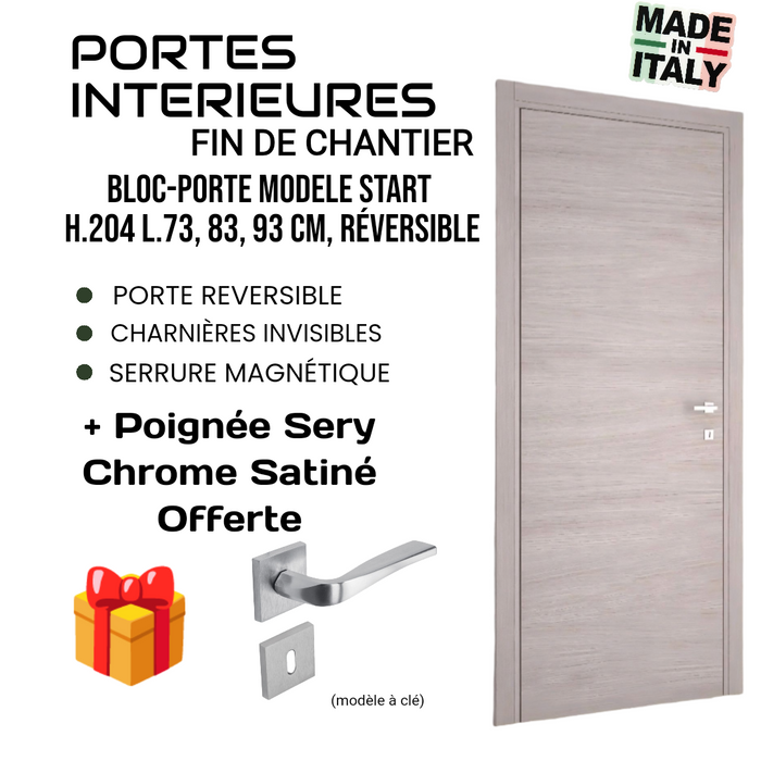 Bloc-porte fin de chantier START Chêne Naturel, H.204 l.83cm, réversible + Poignée SERY à clé Offerte